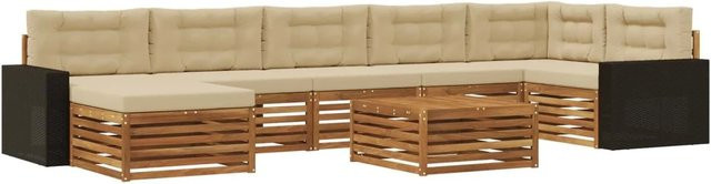 vidaXL Outdoor-Sofagarnitur aus Akazienholz mit 8 Kissen in Natur und Beige - Bild 1
