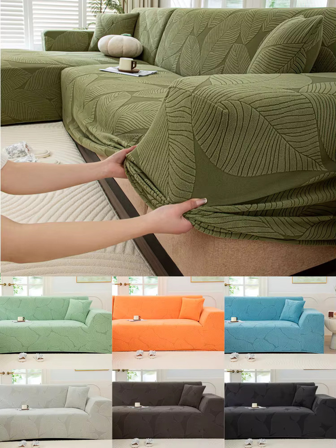 S-EMIGA Sofabezug aus dickem Jacquard-Plüsch für Ecksofas und L-Form Sofas, einfarbig in Pink oder Grün - Bild 6