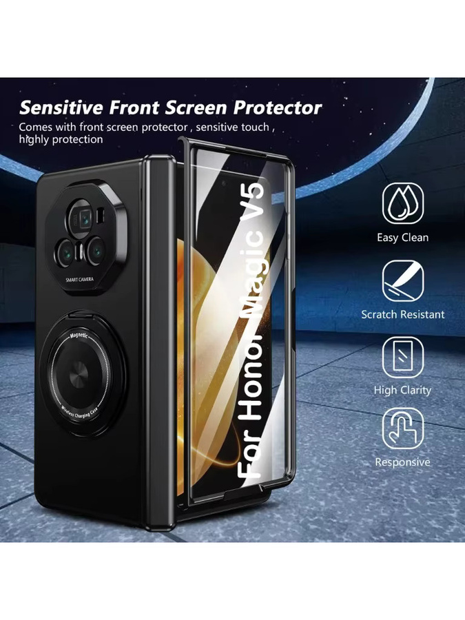 Magnetische Handyhülle für Honor Magic V5 V3 VS3 V2 RSR mit 360 Grad drehbarer Autohalterung und 9H HD gehärtetem Glas in Gold oder Schwarz - Bild 5