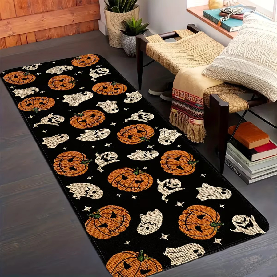 VIKAMA Halloween Dekor Teppich mit Kürbis und Geist, Wasserdichte Bodenmatte für Küche, Flur, Wohnzimmer und Schlafzimmer, Mehrfarbig, B: 120 cm, T: 40 cm - Bild 3