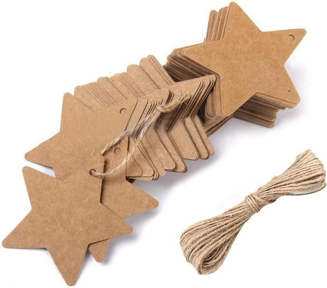 Sternförmige Geschenkanhänger aus Kraftpapier in Braun von TMZ für Hochzeit, Weihnachten und Thanksgiving - Bild 1