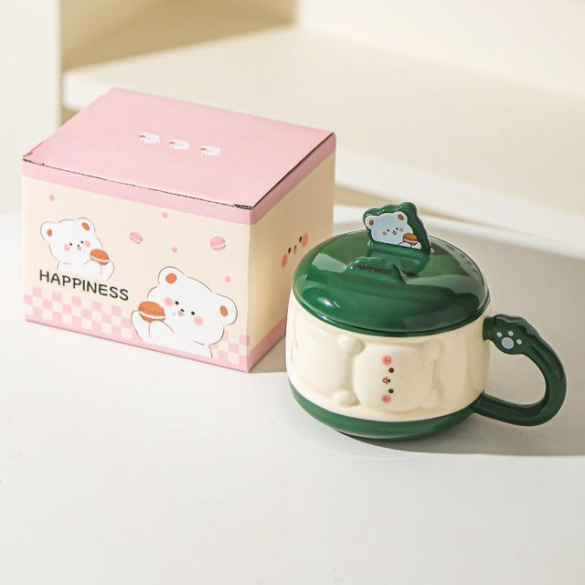 Keramiktasse mit Deckel und Handyhalter im Cartoon-Design von Yiran bag, 400 ml, verschiedene Farben - Bild 1
