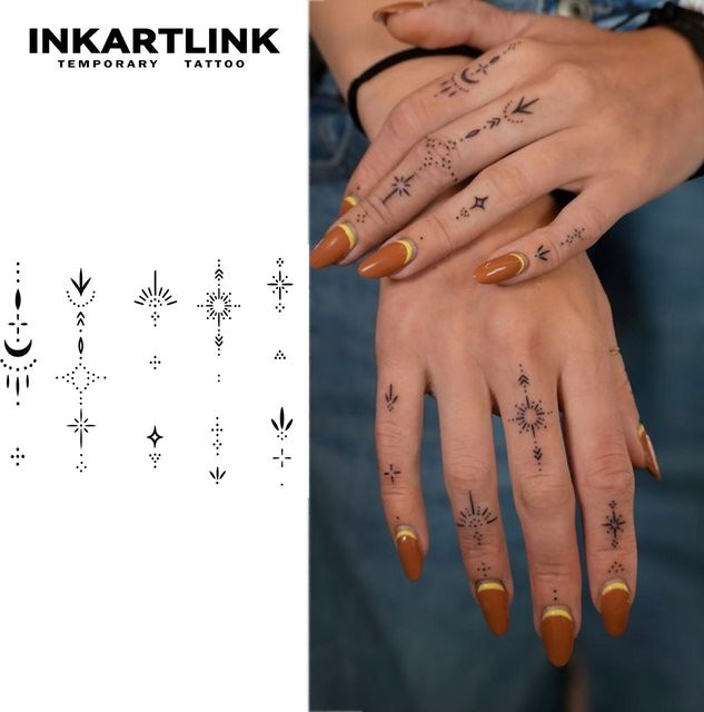Geometrisches temporäres Stern-Mond-Tattoo, wasserfest, Unisex - Bild 1