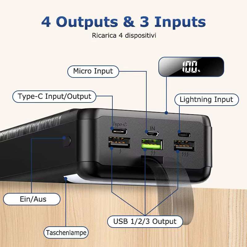 Hganus Powerbank 60000 mAh mit 22,5 W Schnellladefunktion QC PD3.0 in Schwarz - Bild 4