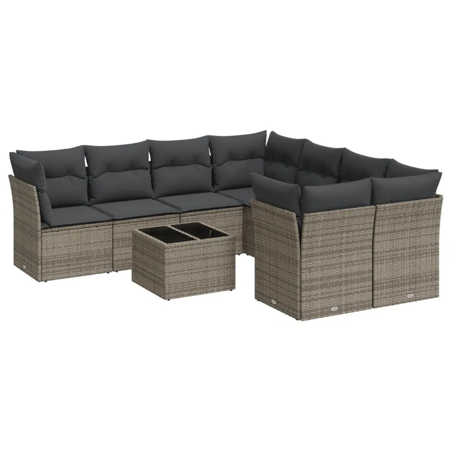 vidaXL 9-tlg Garten-Sofagarnitur aus Poly Rattan mit Kissen in Grau - Bild 2