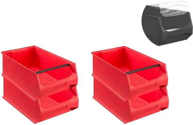 PROREGAL SuperSparSet 4er Pack Rote Sichtlagerboxen mit Griffstange und Abdeckung, H x B x T: 20 x 30 x 50 cm - Bild 1