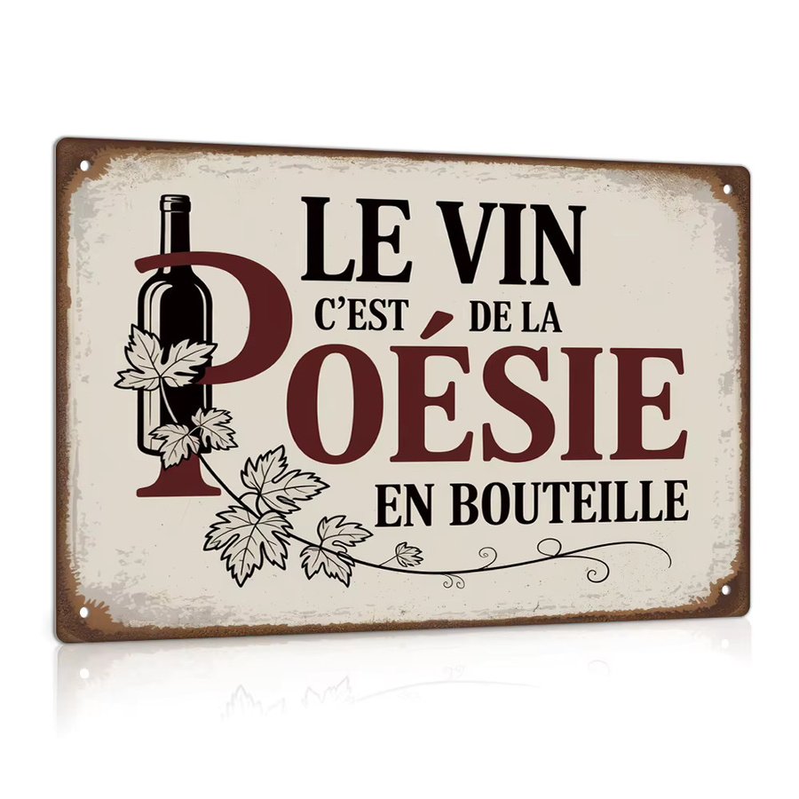 Putuo Decor Vintage Metallblechschild Le Vin C'est de la poésie en bouteille Wandkunst Dekor in Mehrfarben - Bild 2