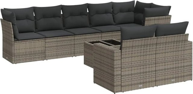 vidaXL 9-teilige Garten-Sofagarnitur aus Poly-Rattan mit Kissen in Grau - Bild 1