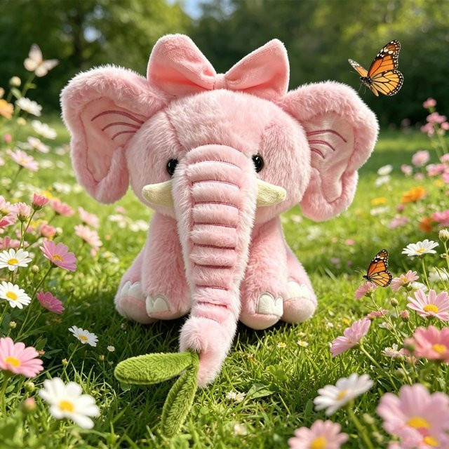 Yiran toy Elefant Plüschtier, Grau, Rosa Schleife, ab 3 Jahren - Bild 1