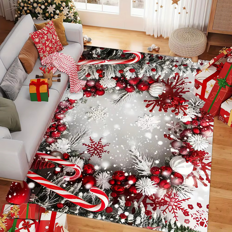 VIKAMA Weihnachtsteppich mit Weihnachtsmann und Schneemann, rutschfest und wasserabsorbierend, B/T: 60 x 40 cm, Mehrfarbig - Bild 4