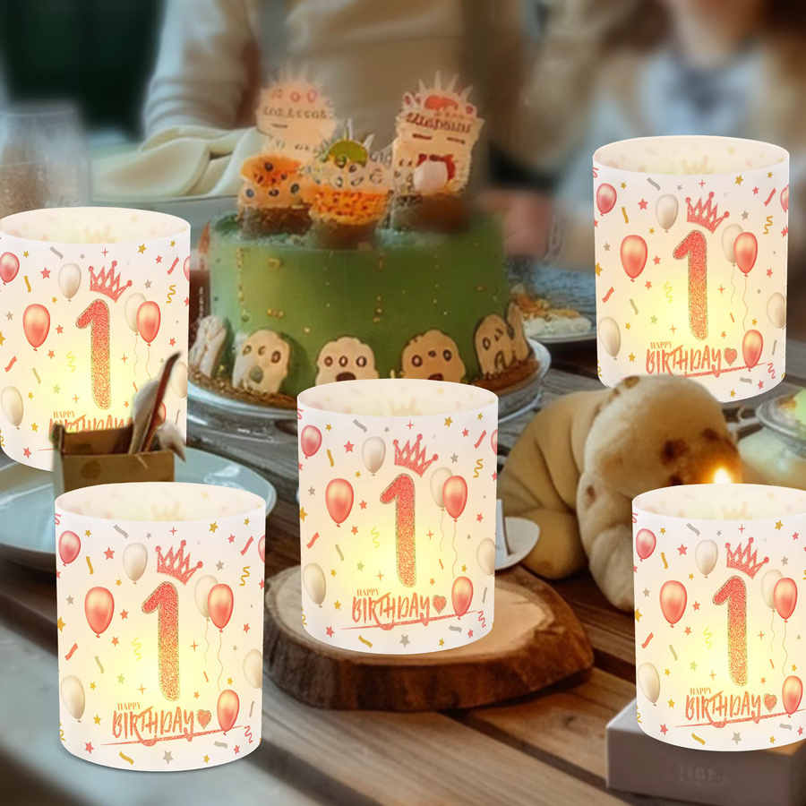 12 Stück rosa Papier-Lampenschirme in Kronenform mit Ballonkronenmuster für den 1. Geburtstag - Bild 5