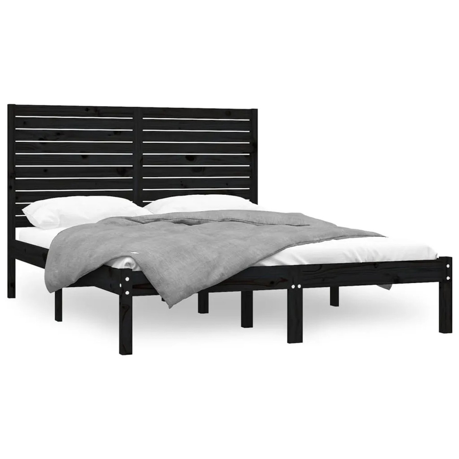 vidaXL Massivholzbett aus Kiefernholz in Schwarz mit rustikaler Optik, B/T/H: 150 x 200 x 156 cm - Bild 2