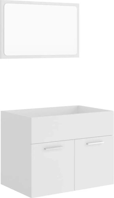 vidaXL 2-tlg. Badmöbel-Set in Weiß bestehend aus Waschbeckenunterschrank und Spiegel aus Holzwerkstoff und Acryl - Bild 1