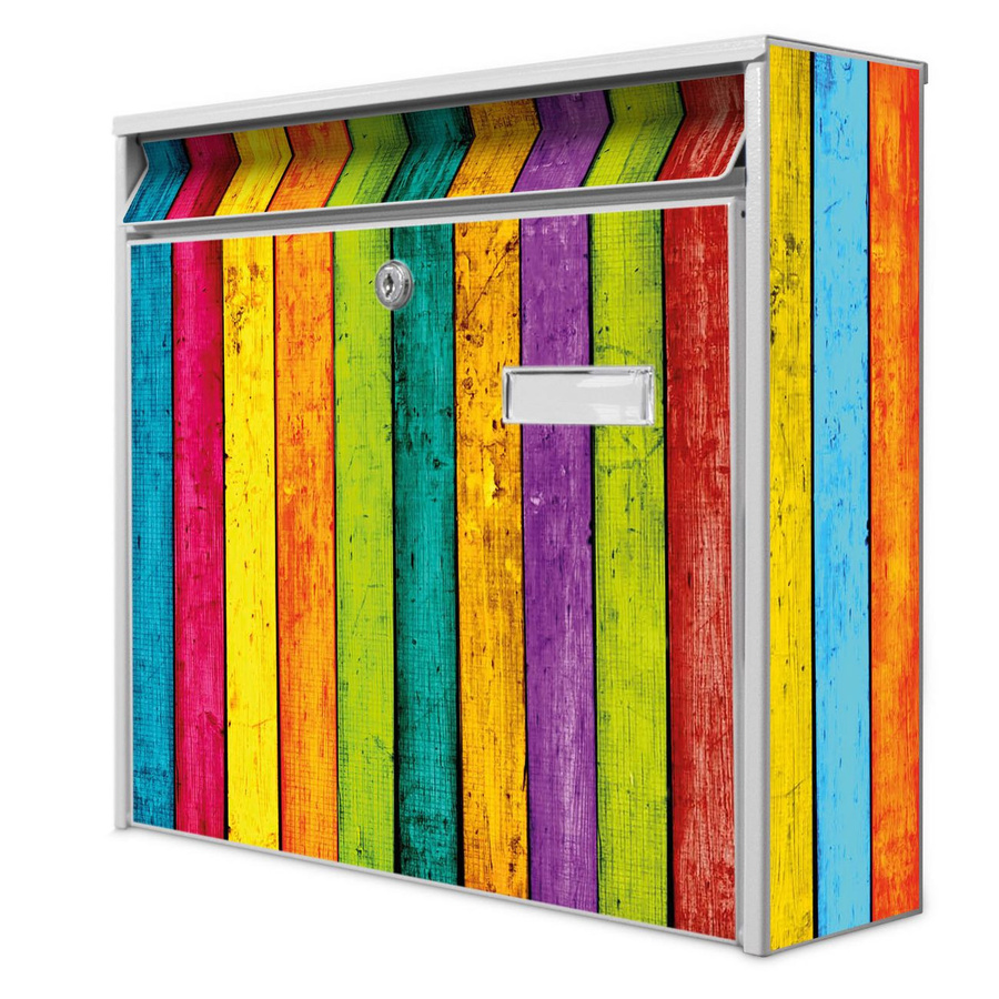 banjado Wandbriefkasten Modell Mail Burg Wächter in Weiß mit buntem Holzmotiv aus verzinktem und lackiertem Stahlblech, B/H/T: 36 x 32 x 10 cm - Bild 1