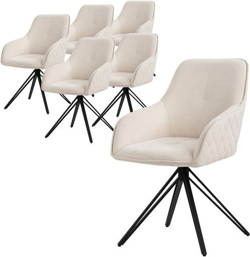 6er Set Esszimmerstühle ML-Design drehbar aus Textil Webstoff in Beige mit Armlehnen und Metallgestell - Bild 1
