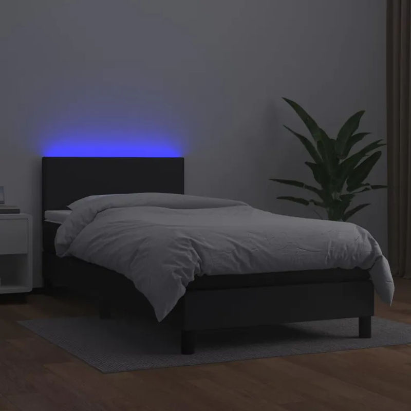 Vidaxl Kontinentalbett mit Matratze und LED in Schwarz aus Kunstleder, B/T: 90 x 190 cm - Bild 4