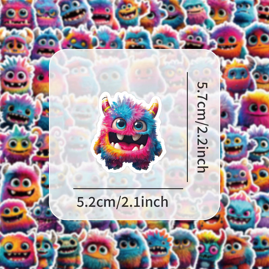 100 Stück Plüsch Monster Graffiti Aufkleber in Multicolour zur Dekoration von Briefpapier, Notebooks und Stifthaltern - Bild 4
