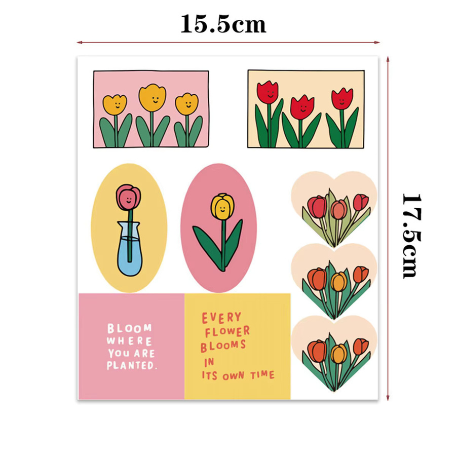 90 selbstklebende Tulpenblumen-Aufkleber in Mehrfarben für Geschenkboxen und Verpackungen, 10 Blatt Set - Bild 2