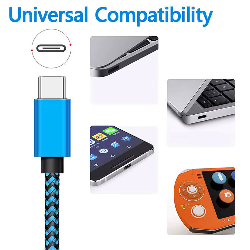 USB Typ C Kabel für Samsung und Android Handys, Nylon geflochtenes Schnellladekabel mit Daten-Sync, 2,4 A, Weiß und Blau - Bild 2
