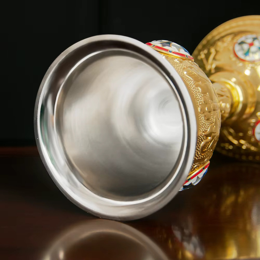 HTISO Orthodoxer Heiliger Gral für die Eucharistie Zeremonie, Goldener Kelch aus Metall, Rundes Kirchenzubehör - Bild 4