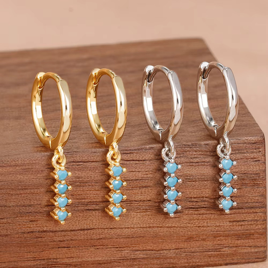 Maodane Ohrhänger, blau, geometrisch, Zirkonia, 14 Karat vergoldet, Damen - Bild 3