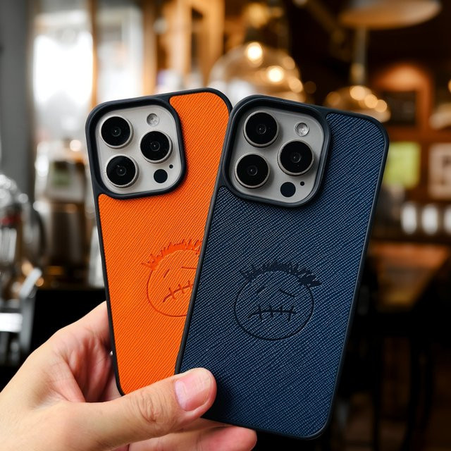 Hip-Hop-Kaktus Handyhülle aus Denim-Leder für Samsung Galaxy S25 S24 S23 Ultra Plus in Orange - Bild 1