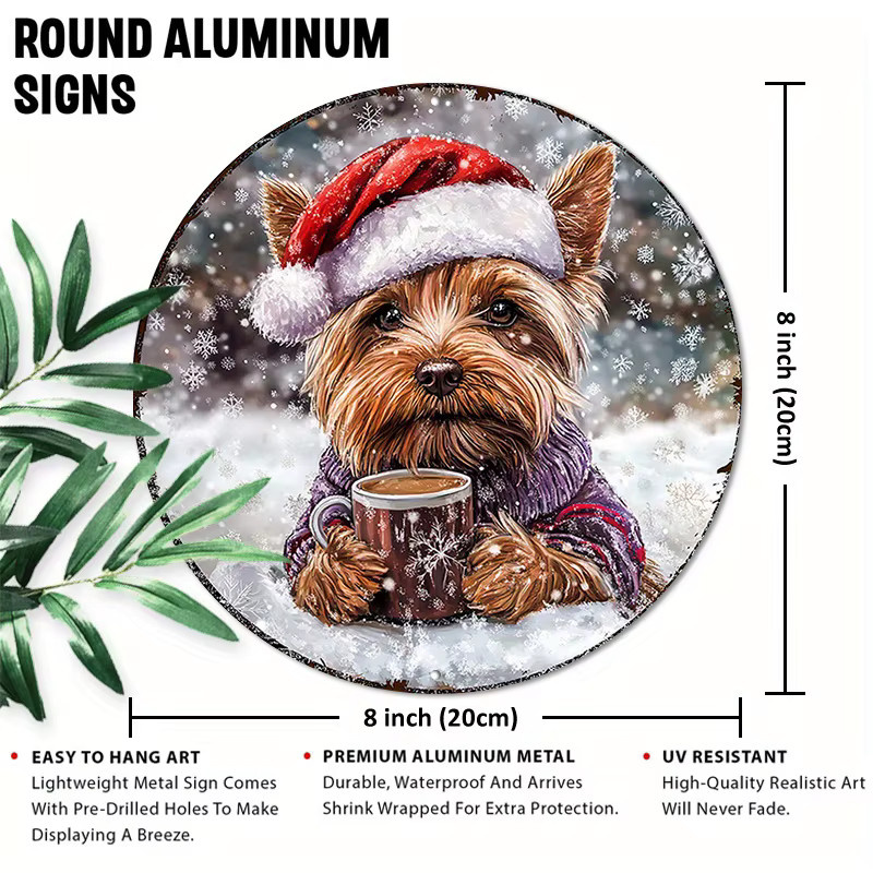 Rundes Aluminiumschild Potdemiel mit Seidigem Terrier in Weihnachtsmütze, Mehrfarbig, Durchmesser: 20 cm - Bild 2