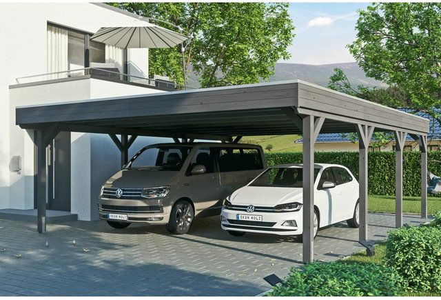 Skan Holz Carport Grunewald aus Fichte mit Aluminiumdach in Grau, B/T: 622 x 796 cm, Höhe: 255 cm - Bild 1