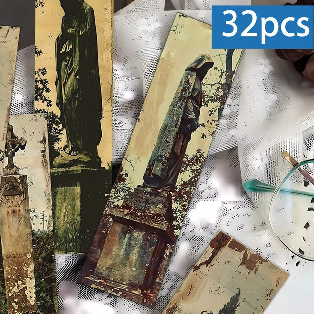 32 Stück Vintage-Lesezeichen im Grabstein-Design aus Papier für Leser und Buchliebhaber - Bild 1
