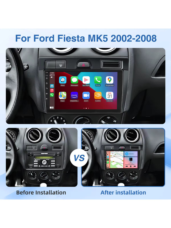 MOPECT 9-Zoll Android 15 Autoradio mit GPS, CarPlay und Bluetooth für Ford Fiesta Mk5 2002-2008, 4+64GB, Schwarz - Bild 6
