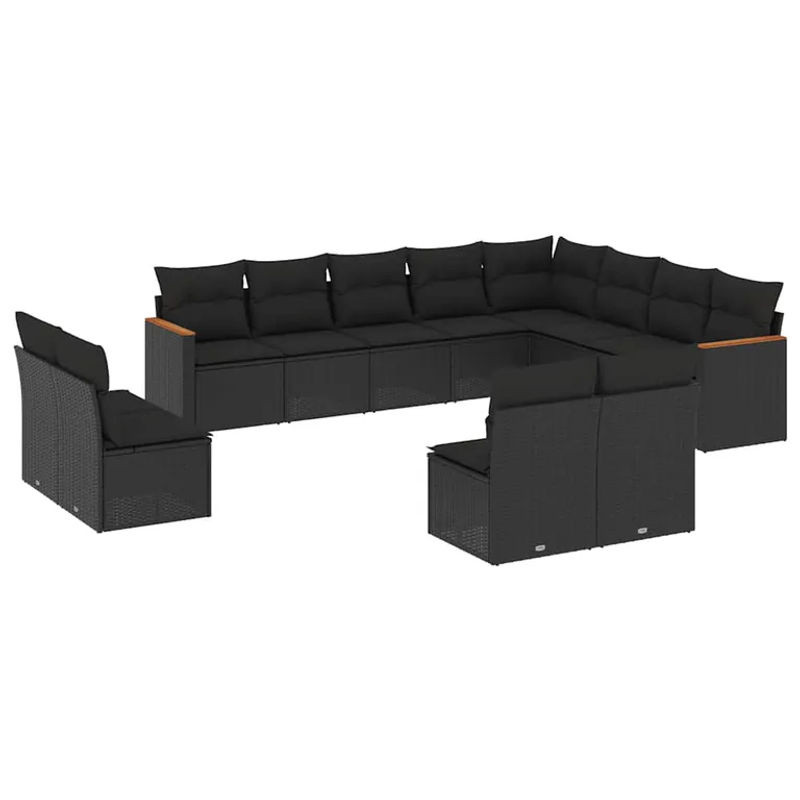 vidaXL 12-tlg. Garten-Sofagarnitur in U-Form aus Poly-Rattan in Schwarz mit Sitzkissen und Rückenkissen - Bild 3