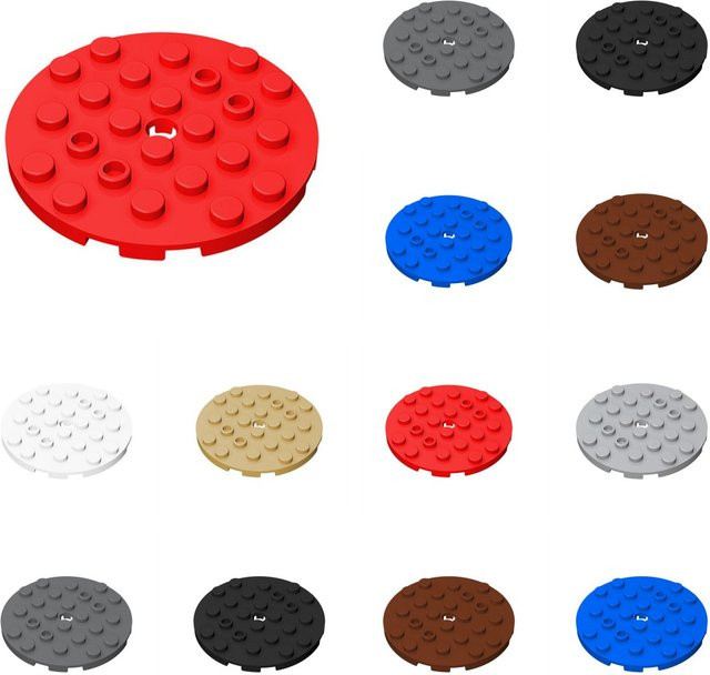 alibricks Platte rund 6x6 mit Loch, Ziegelsteine, 10-teiliges Set, Blau - Bild 1