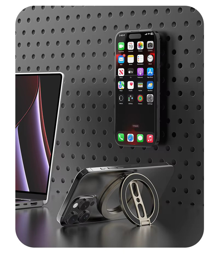 WSSHE Magnetischer Telefonringhalter in Schwarz, Doppelseitiger Desktop-Ständer kompatibel mit MagSafe für iPhone, Xiaomi und Huawei - Bild 3