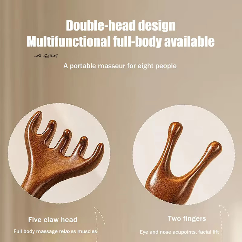 HNKMP Gua Sha Gesichtsmassagegerät und Kopfhautmassagegerät, Sandelholz, braun - Bild 5