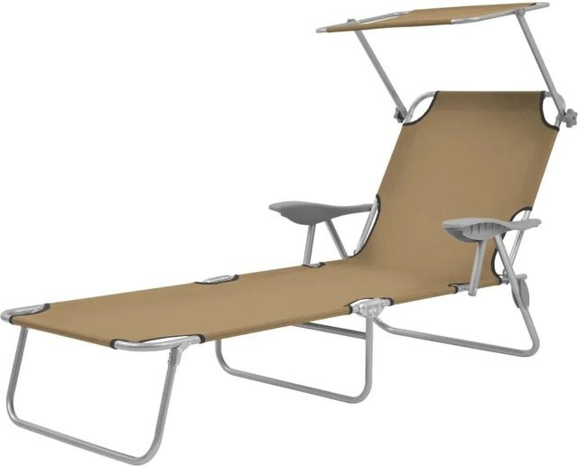 Furnicato Sonnenliege klappbar mit verstellbarem Sonnenschutz und Armlehnen, Farbe: Taupe, B/H/T: 58 x 189 x 27 cm - Bild 1