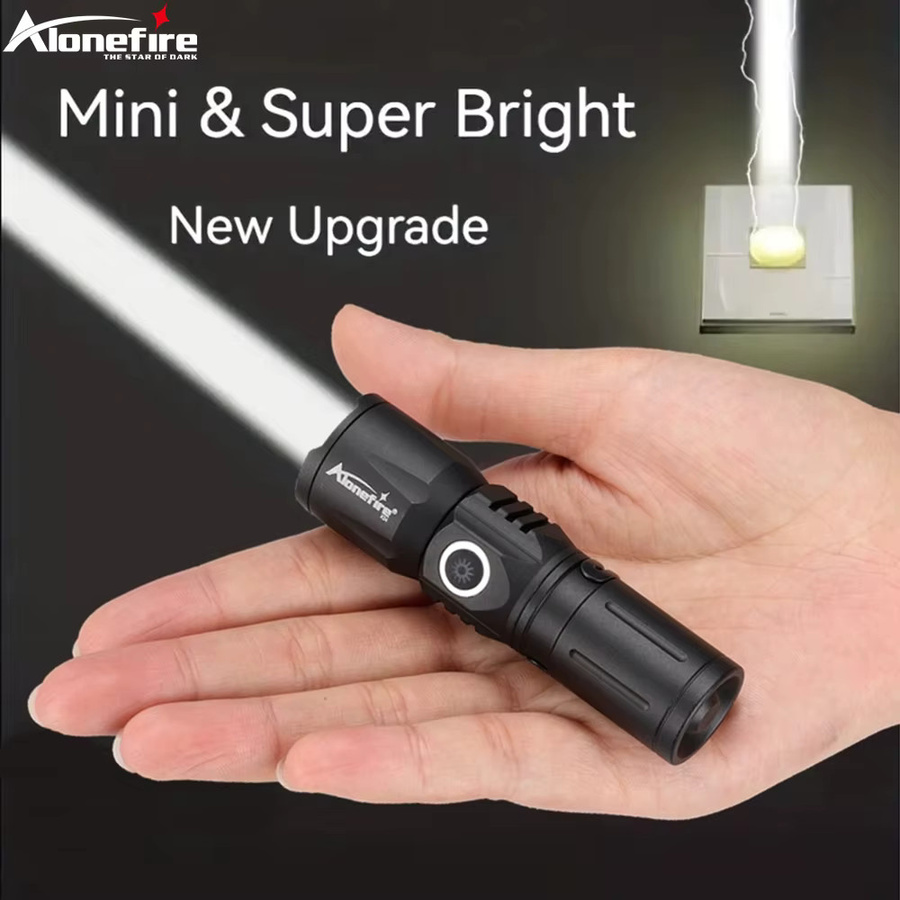 Alonefire Mini-LED-Taschenlampe mit Zoom-Beam, wiederaufladbar via USB-C, Schwarz - Bild 2