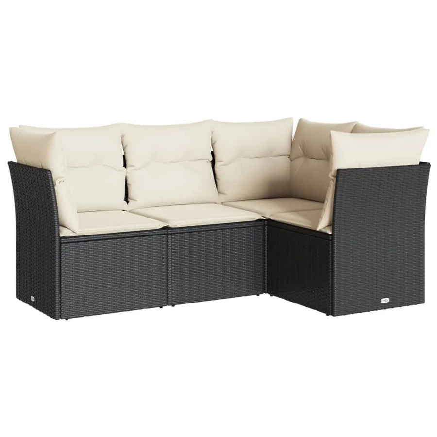 vidaXL 4-tlg Garten-Sitzgruppe in L-Form aus schwarzem Polyrattan mit Kissen und Stauraum - Bild 2