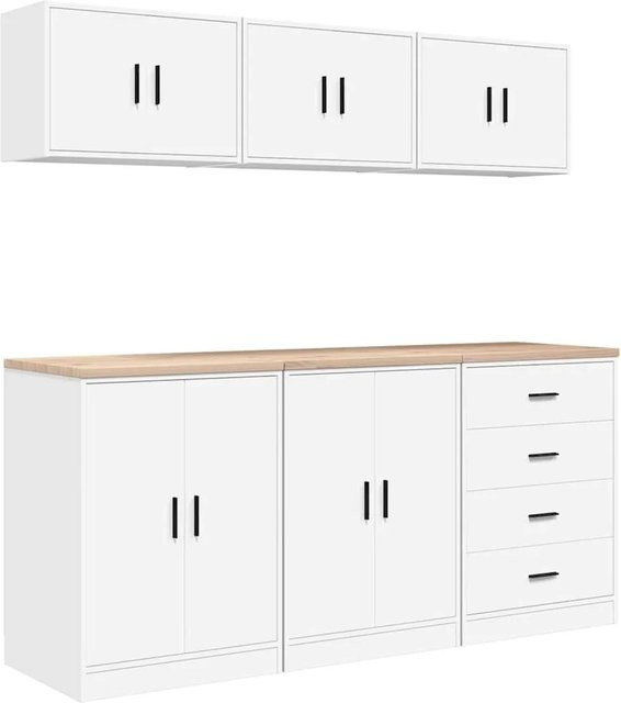 Set aus 6 vidaXL Garagenschränken aus Kiefernholz in Weiß mit Türen und Schubladen - Bild 1