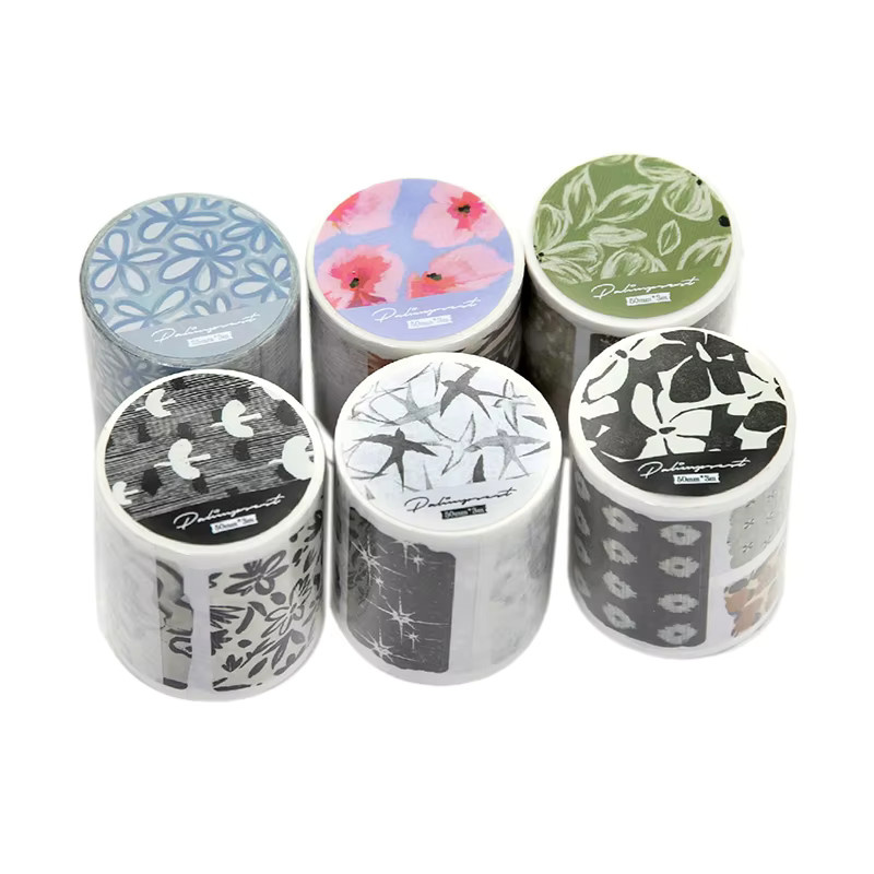 Morning Rain Washi Tape mit Kamelien-Blumenmuster im Retro-Kunstöl-Stil, Mehrfarbig - Bild 3