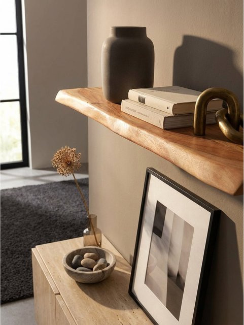 Wandregal aus Massivholz Akazie im Landhausstil von KADIMA DESIGN, Farbe Braun, B/T/H: 80 x 25 x 4 cm - Bild 1