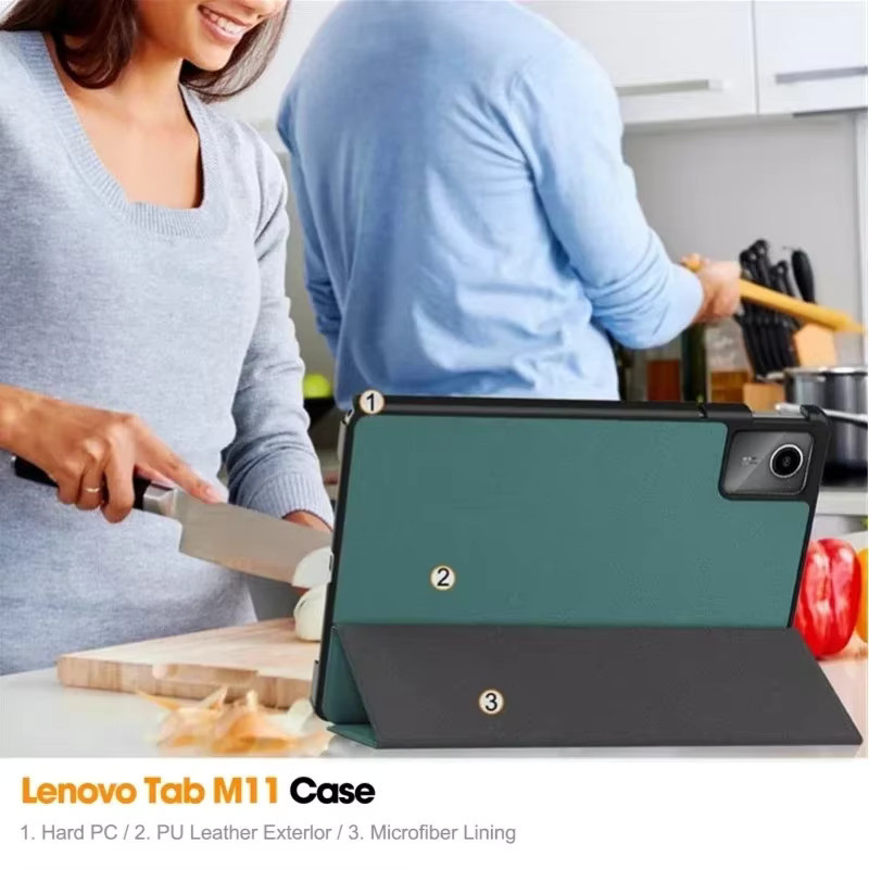 Smart Case für Lenovo Xiaoxin Pad 2024 und Lenovo Tab M11 (11 Zoll, TB331FC / TB-330FU) aus Leder mit Tri-Folding Standfunktion, Schwarz - Bild 5