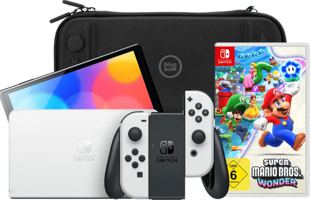 Nintendo Switch OLED Weiß Super Mario Bros. Wonder BlueBuilt Schutzhülle - Bild 1