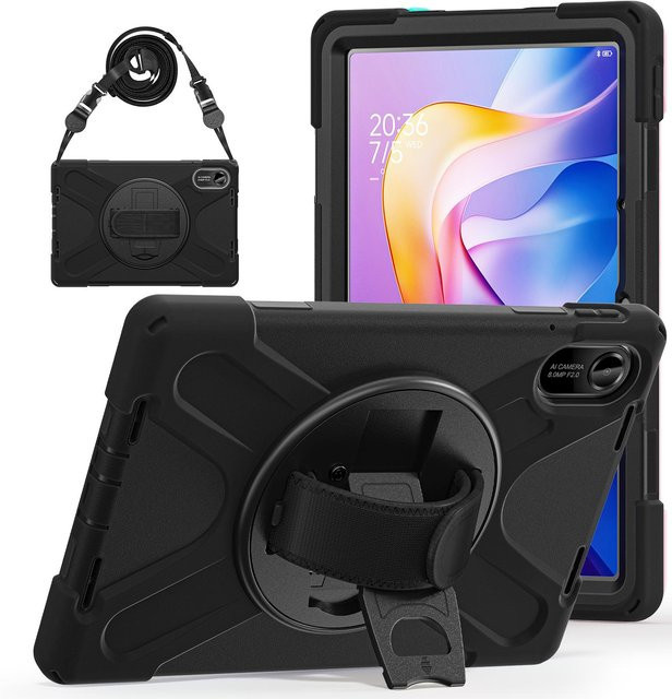 Stoßfeste Kinder Tablet Hülle mit Ständer, Riemen und Schutzfolie für Xiaomi Redmi Pad 2 11 Zoll, Schwarz - Bild 1