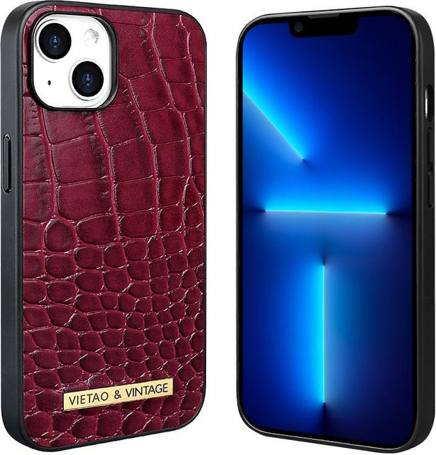VIETAO Lederetui im Krokodilmuster für iPhone 16 16 Pro Max 14 Pro 13 Pro Max 12 11 in Weinrot und Schwarz - Bild 1