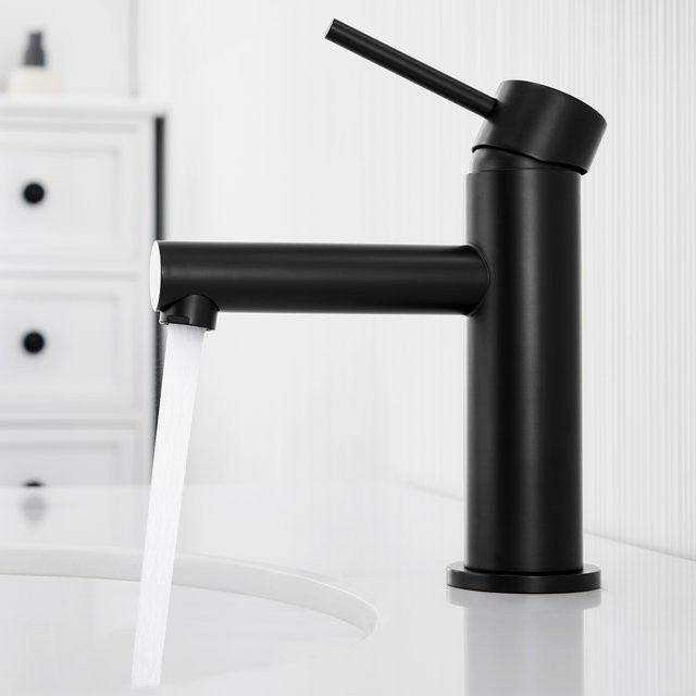 Waschtischarmatur CECIPA max aus Edelstahl in Mattschwarz, zylindrischer Einhandmischer für Warm- und Kaltwasser mit Wassersparfunktion - Bild 1