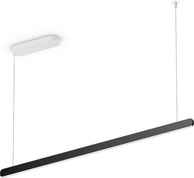 Occhio Mito linear volo 140 up LED-Pendelleuchte in Weiß matt mit Black Phantom Kopf, dimmbar mit Occhio air Modul und x-tra warm LED (2200K - 3500K), Höhe: bis 350 cm, Länge: 140 cm - Bild 1