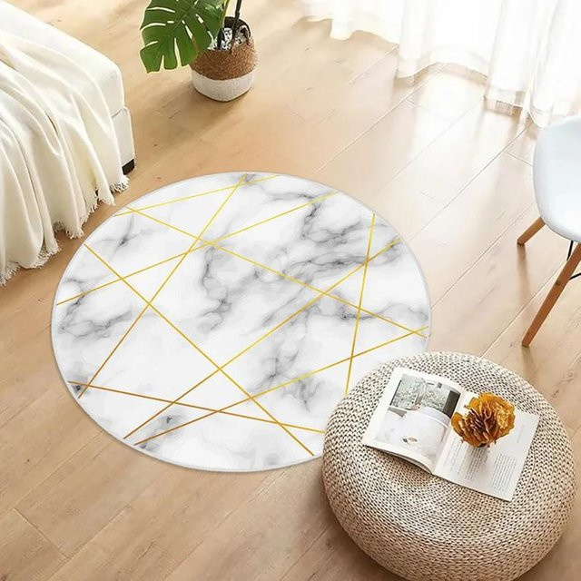 Runder Teppich Lodestar in Gold und Weiß mit Marmor-Design, waschbar und rutschfest, Durchmesser: 40 cm - Bild 1