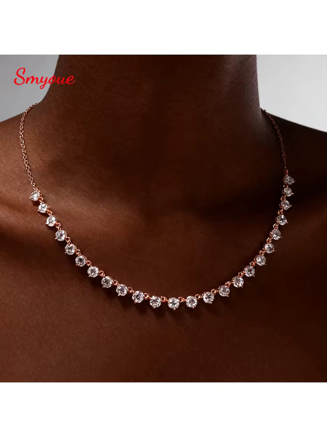 Smyoue Halskette, 925 Silber, Moissanit, Roségold, Damen, 42 cm - Bild 4