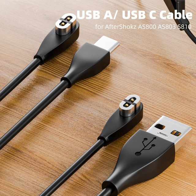 Aftershokz USB-C Ladekabel mit magnetischem Adapter für Aeropex AS800 S803 S810 und OpenRun Air Knochenleitungskopfhörer in Schwarz - Bild 1