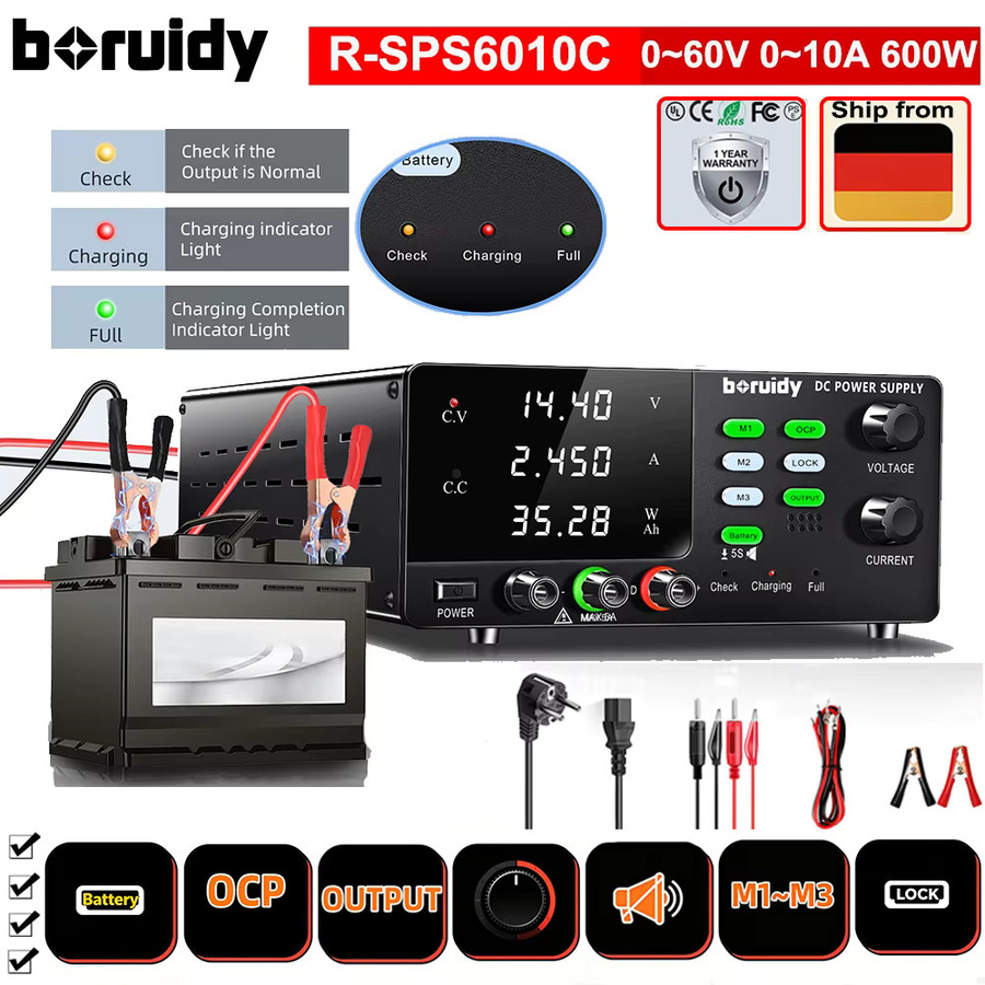 Boruidy Labor-Gleichstromversorgung Schwarz, variabel 15V-60V 20A-30A, hochpräzises Schaltnetzteil für Lithium-Batterie-Ladetests und Batterieaktivierung mit OCP, M1-M3 - Bild 9